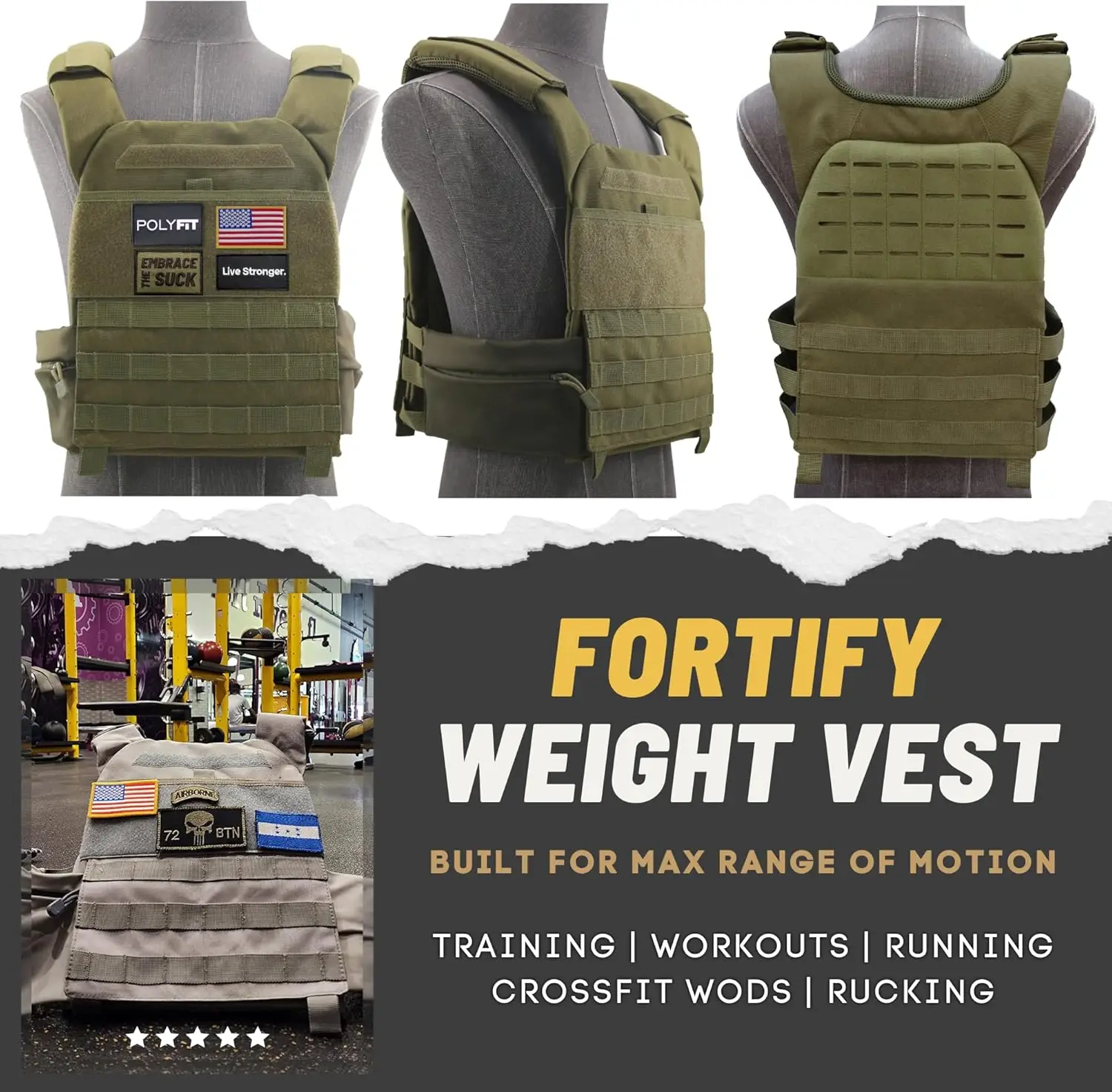 Weighted Vest for Strength and Endurance Training, Rucking, Fitness Workouts, Running, WODs