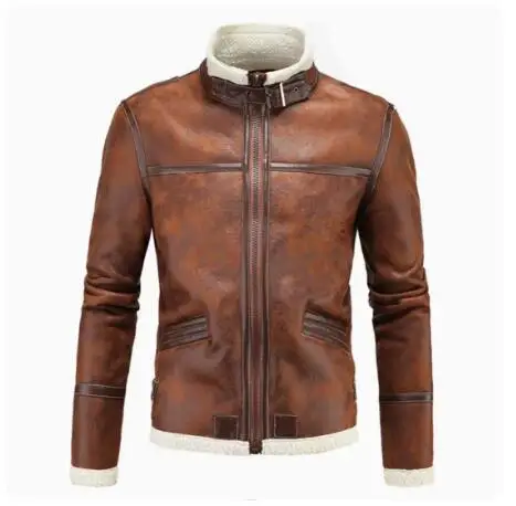 

2023 autumn and winter stand collar leather jacket men's thickened fashion jacket plush personalized leather jacket warm jacket