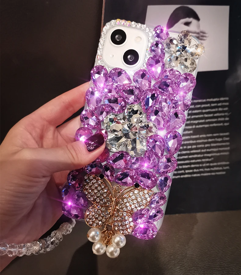 Luxury Crystal Diamond Butterfly Bling Cases For Samsung Galaxy S23Ultra S8 S9 S10 S21 S22 Plus S24 FE Note 9 10 20 Ultra Cover