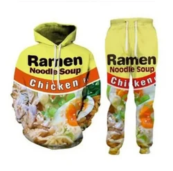 Sudadera y pantalones con capucha para hombre y mujer, chándal con estampado 3D divertido de Ramen, sudadera y pantalones de Hip Hop de cuello redondo, novedad, TZ02