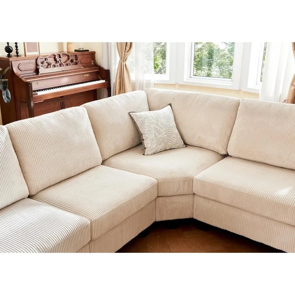 Divano componibile con pouf portaoggetti, divano componibile a forma di U divani componibili componibili in velluto a coste per soggiorno, Beige