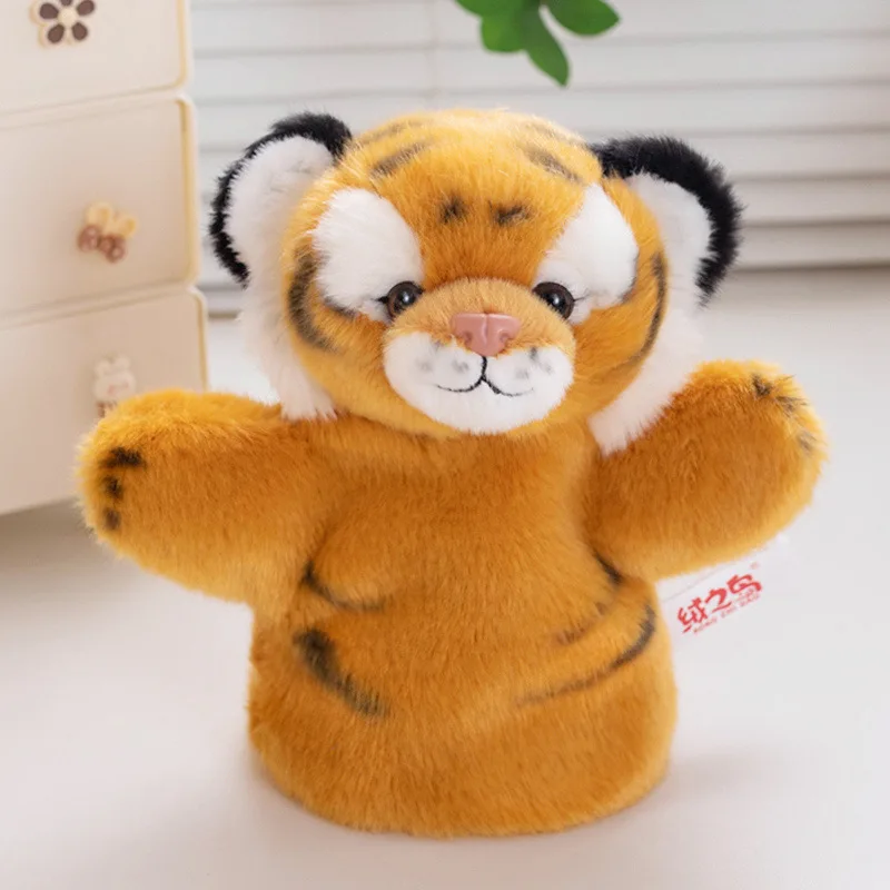 Nuevos juguetes de peluche de tigre, marioneta de mano de algodón, muñecos de tigre amarillo blanco, marionetas de mano, accesorios educativos de teatro de cuento de hadas H1