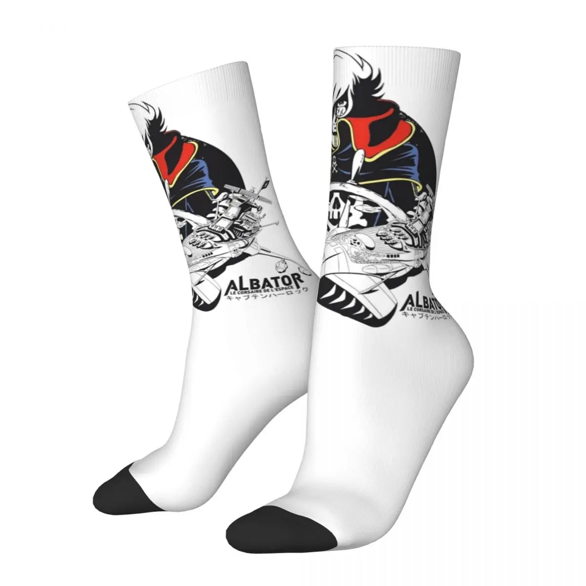 Retro Space Pirate Captain Harlock Albator Sports Socks Polyester Crew Socks for Women Men Sweat Absorbing