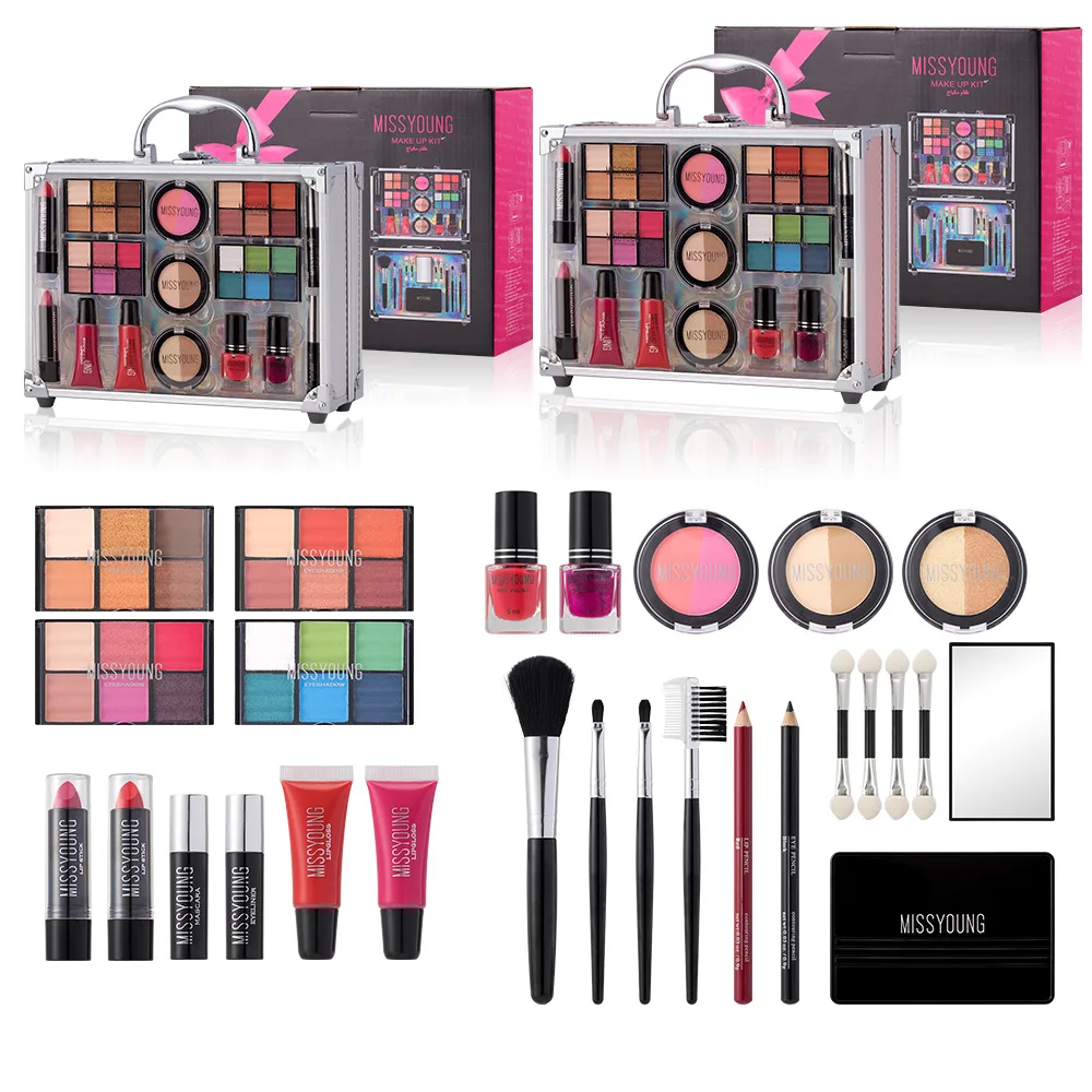 Makeup Gift Set for Women Full Kit Make up Lipstick Lipliner Eyeliner Pencil Lip Gloss Blush Brush Powder Nail Polish
