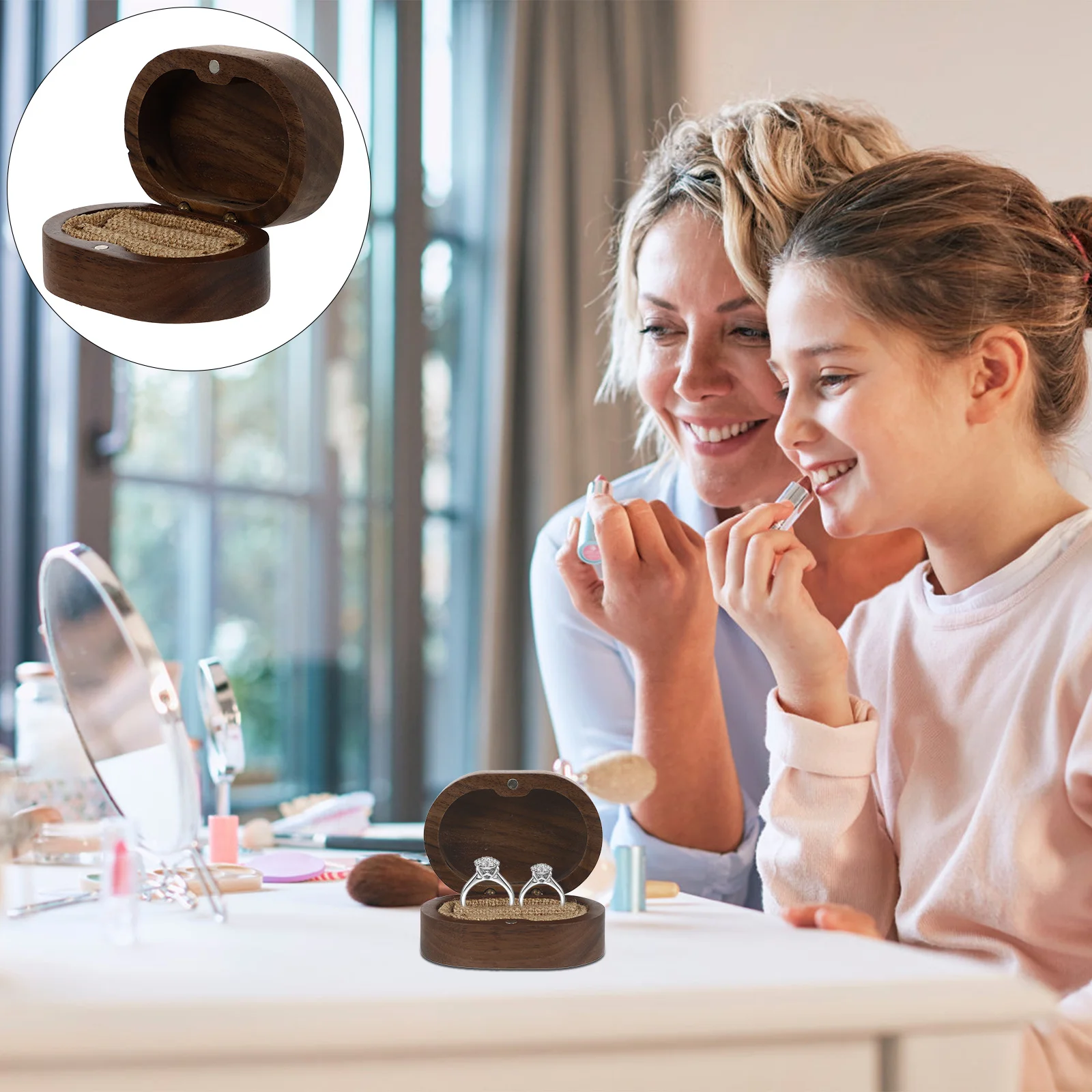 1 قطعة صندوق هدايا مجوهرات الجوز الأسود المغناطيسي إغلاق حلقة حقيبة للتخزين منظم متعدد الاستخدامات للخواتم والقلائد والأساور #4