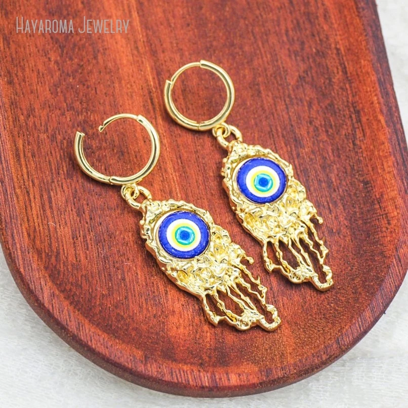 5Pcs Islam Metal Wholesale Tassel Religious Evil Turkish Eye Gold Color Copper Pendant Earrings