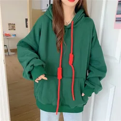 Oversized  Thick Women Sweetshirts Fashion Pullover Ladies Fleece Lining Long-sleeved Loose Casual Hip-hop Solid Color Hoodie