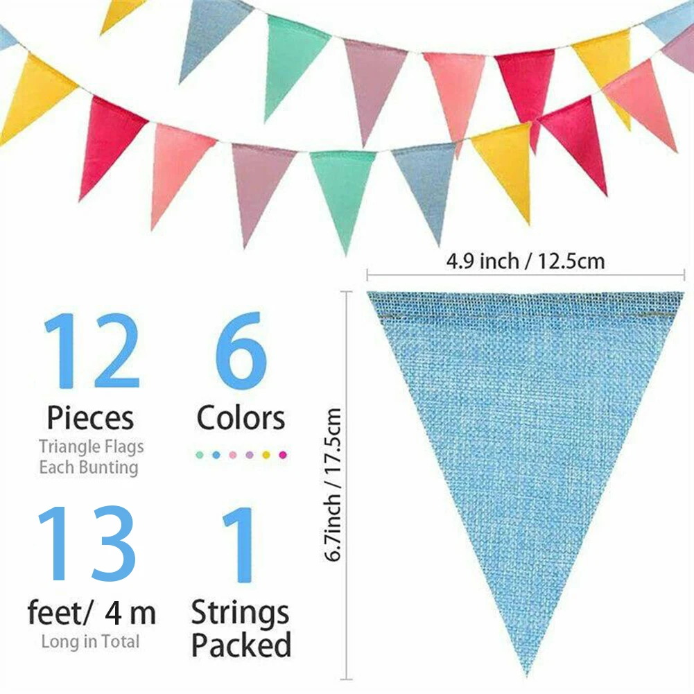 12 Flags Colorful Birthday Bunting Banner Wedding Birthday Party Decor Wall Hanging Banners Outdoor Garden Waterproof Bunting