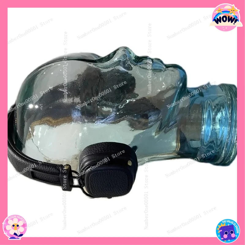 Handcrafted Glass Head Sculpture Transparent Vintage Decor with Multi-Function as Headphone Stand Desk Art