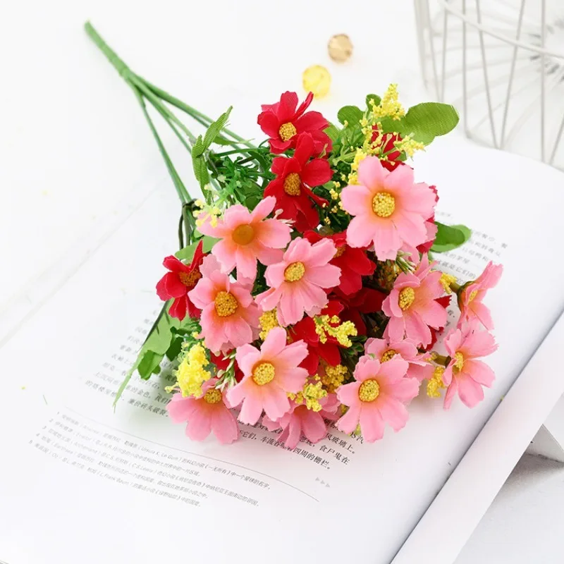 One Bouquet 7 Branch 28 Heads Cute Silk Daisy Artificial Flower DIY Wedding Floral Arrangement Home Room Table Decoration