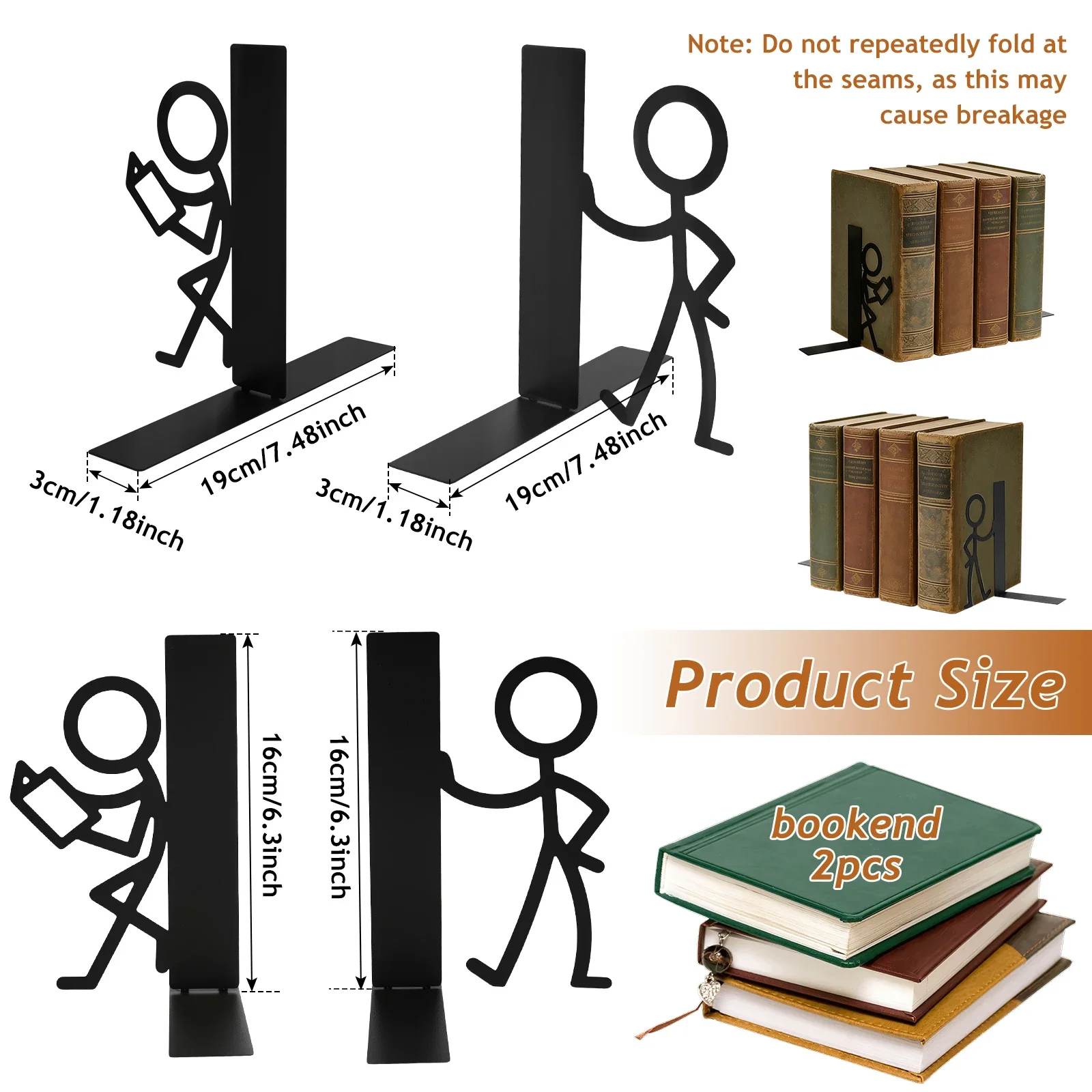 Book Ends for Shelves Metal Book Ends Shelf Decor Document Organizer Book Storage Rack for Home Bedroom Living Room Study Office