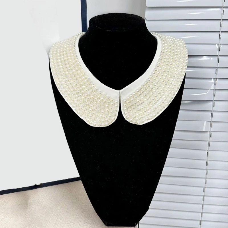 Handmade White Beaded Embroidered Collar Elegant Detachable Sweater Collar Fashionable Women Collar for Party and Daily Wear