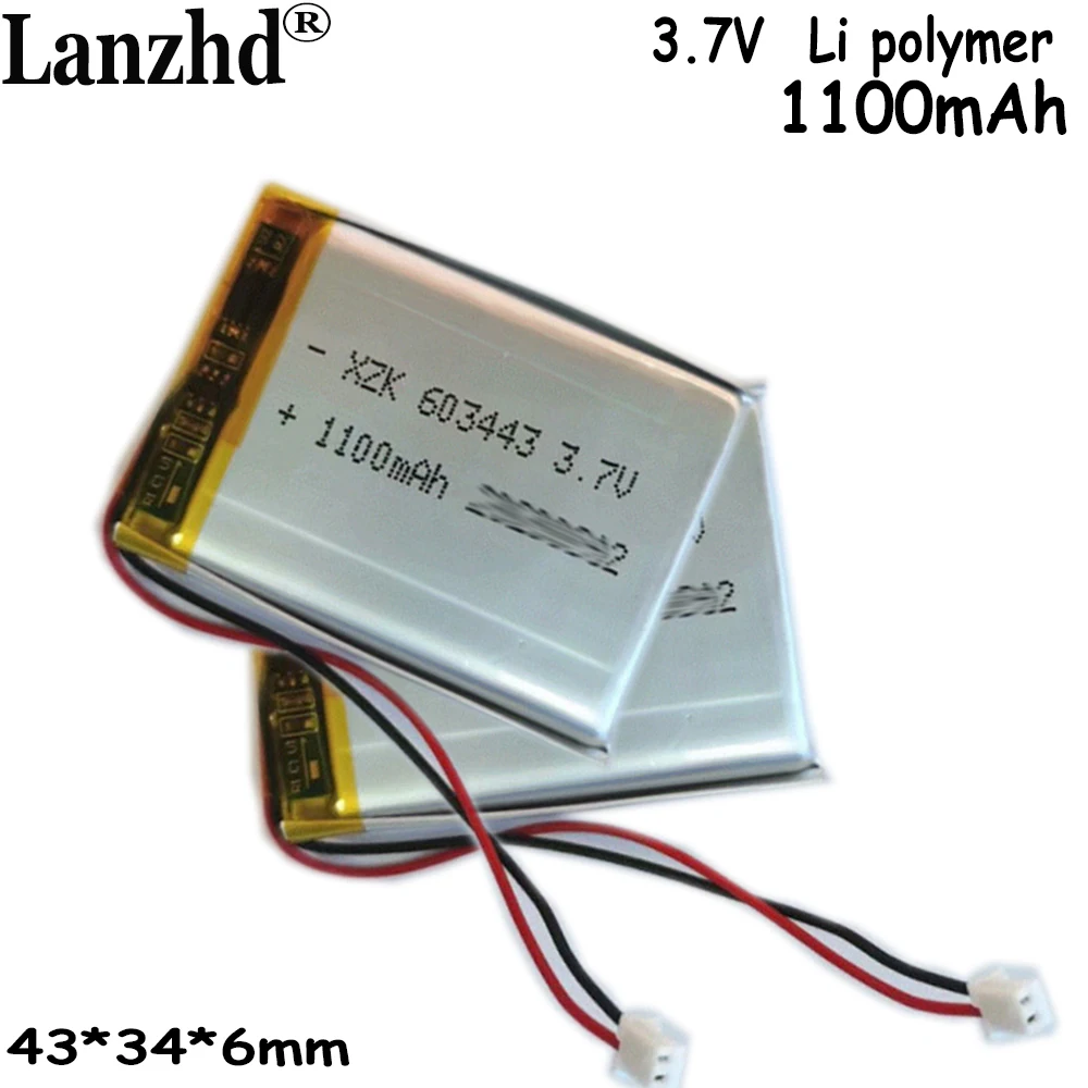 3.7V Polymer lithium Battery 1100mAh For Bluetooth speaker Water heater igniter LED Batteries 603443