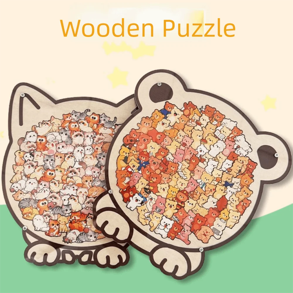 Puzzle in Legno a Forma di Gatto, Rompicapo Animale, Orsetto, Puzzle Colorato Unico e Irregolare Fai-da-Te
