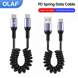 Olaf 66W/100W Spring USB Type C Cable Fast Charging Type C To Type C Car Phone Charger Data Cable For iphone Xiaomi Huawei Honor