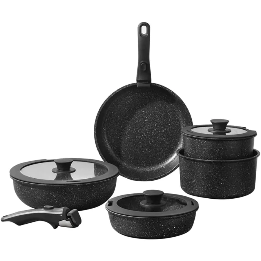 

Pots and Pans Set Nonstick Detachable Handle Cookware Set for Induction Cooking Removable Handle Kitchen Cookware with Healthy