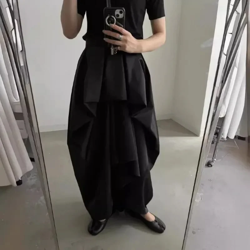 Japan Lazy Style High Waist Womens Skirt Cascading Hem Faldas Mujer Fashion Pleated Skirts Loose Ropa Spring Summer Saia