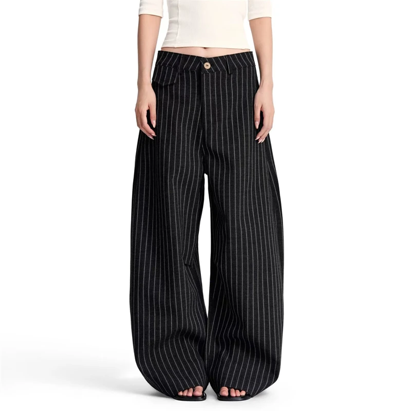 Women's Vertical Stripes Casual Pants Office Style Sweatpants High Waisted Bottoms Female Wide Leg Trousers Women Clothing