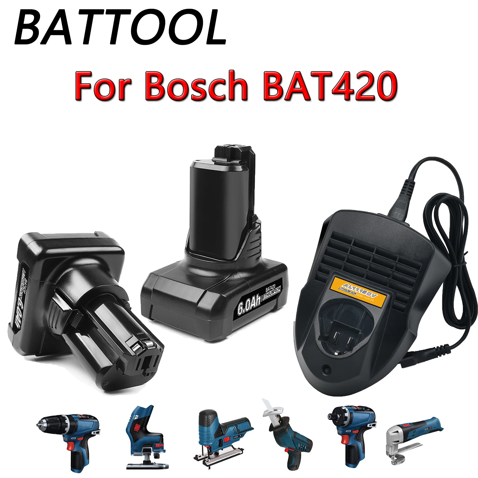 Battool-Bateria Li-Ion Recarregável para Bosch, 6000mAh, 12V, apto para BAT420, BAT412A, BAT413A, D-70745Gop, 2607336013, 2607336014