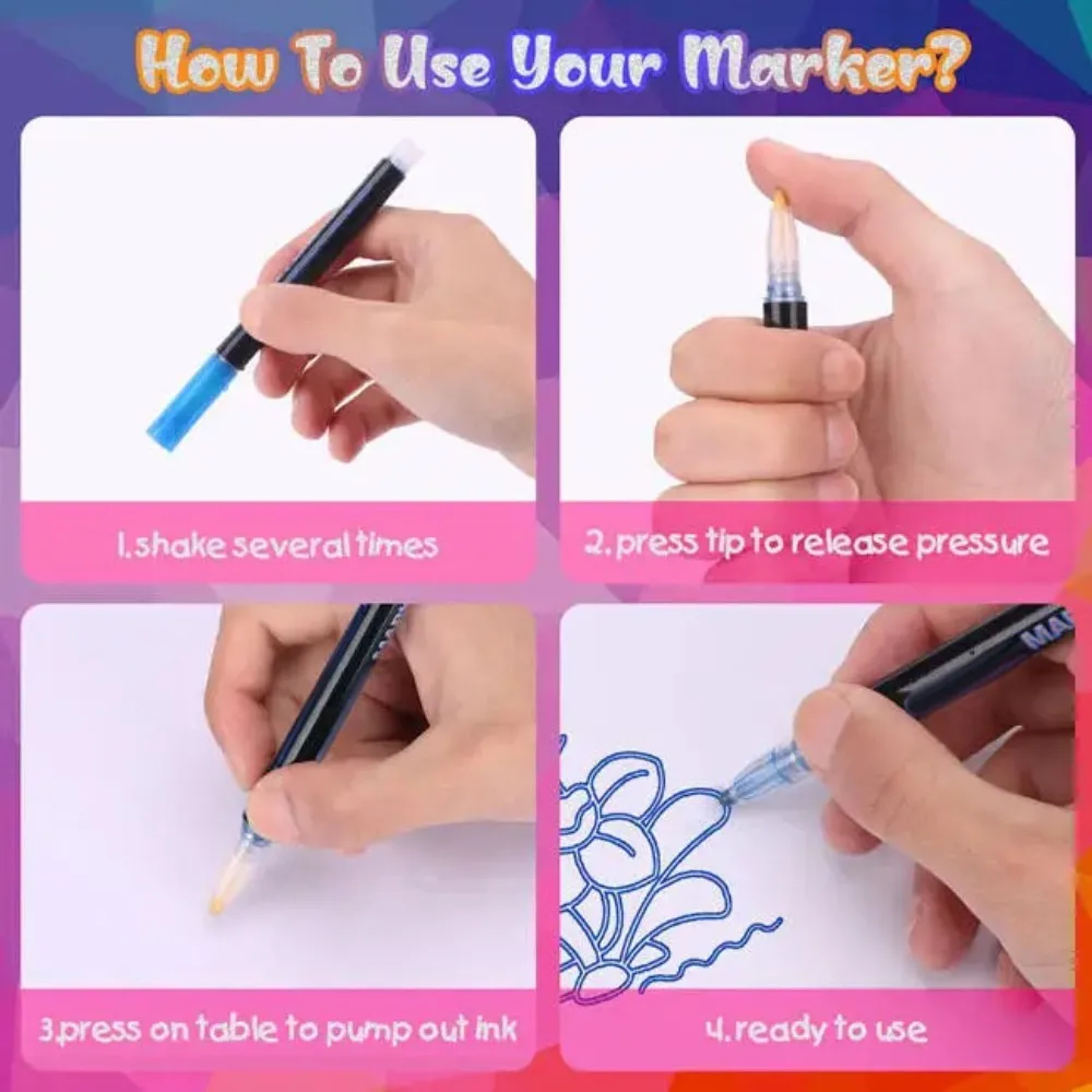 8 Colors 8 Colors Double Line Outline Pen Smooth Ink Dual Outline Effect Hand Journal Marker Plastic Barrel Bright Pigment