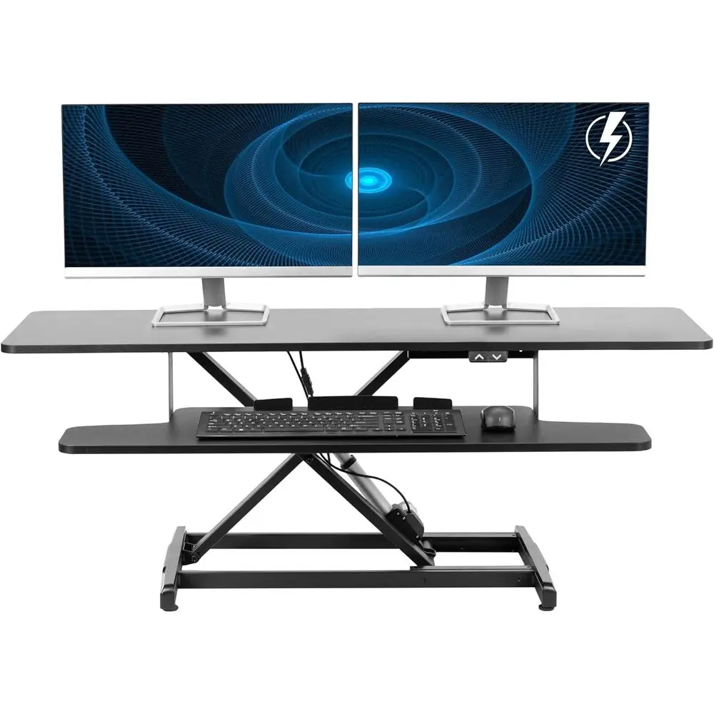 

47 Height-Adjustable Electric Desk Converter, Dual Monitor & Laptop Workstation, Wide Keyboard Tray, Black