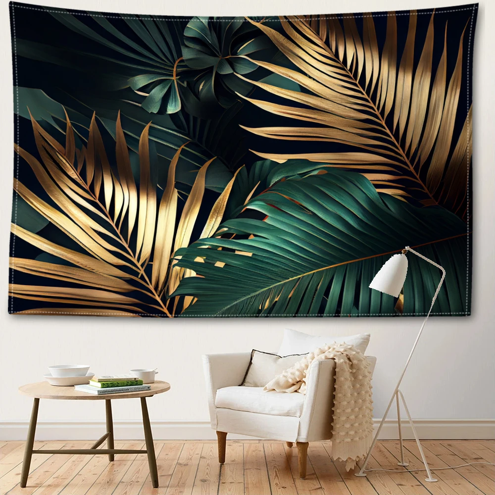 Golden green INS style printed tapestry, minimalist style room bedroom study living room wall hanging art wall decoration