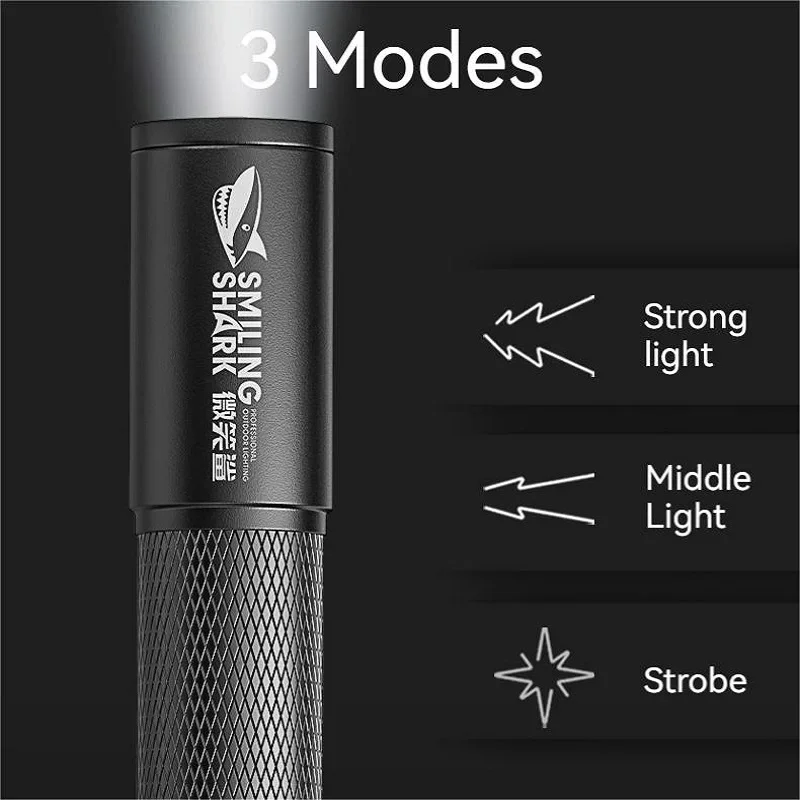 SMILING SHARK Outdoor LED Flashlight Strong Light Variable Focus with Floodlight Side Light Mini Flashlight Lamp High Brightness