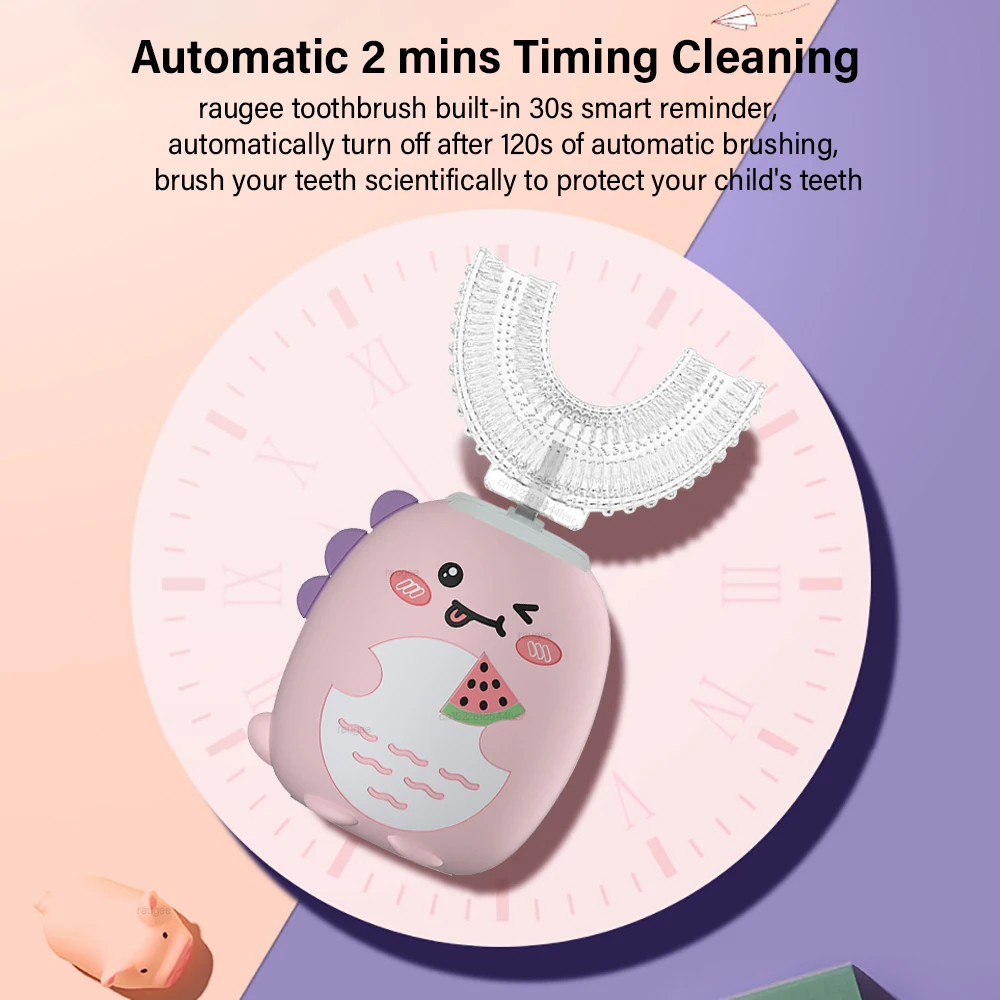 فرشاة أسنان كهربائية للأطفال على شكل حرف U فرشاة أسنان كهربائية للأطفال قابلة لإعادة الشحن عبر USB فرشاة أسنان كهربائية للأطفال برسوم كارتونية للأطفال