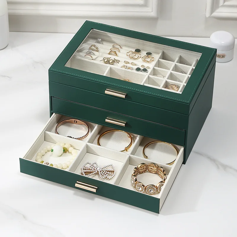 Luxuriöse 3 Schichten Schmuck Display Fall Ring Box Schrank Tragbare Organizer Fall Reise Lagerung Joyeros Organizador De Joyas