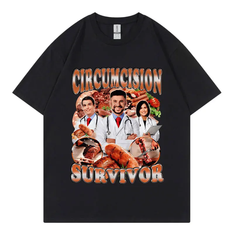 Circumcision Survivor Meme T-shirt Men Women Clothing Fashion Y2k Short Sleeve T-shirts Summer Casual Loose Cotton T Shirt Tops