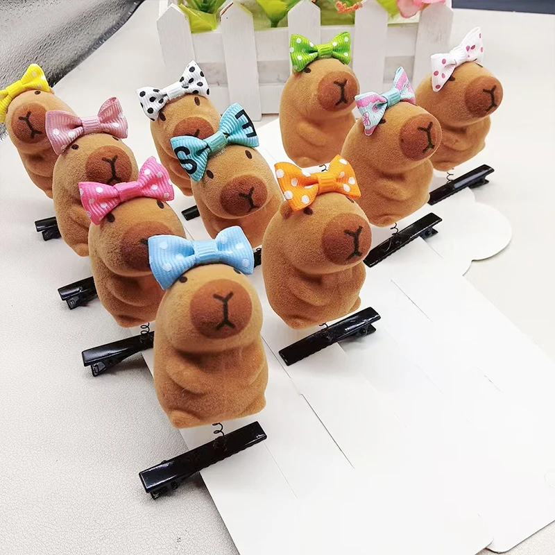 10pcs Capybara Hair Clip Bow tie bands 3D Animal Plush Hairpins Duckbill Clips Kawaii Hair Clip for Kids Chinese New Year Gift