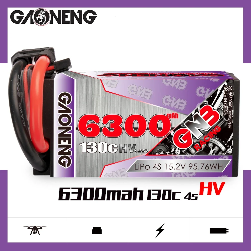 GAONENG GNB 6300mAh HV 4S 130C 260C 15.2V Shorty Pack Hard Case LiPo Battery Cabled with XT90 1/10 1/8 Scale RC Car RC Boat