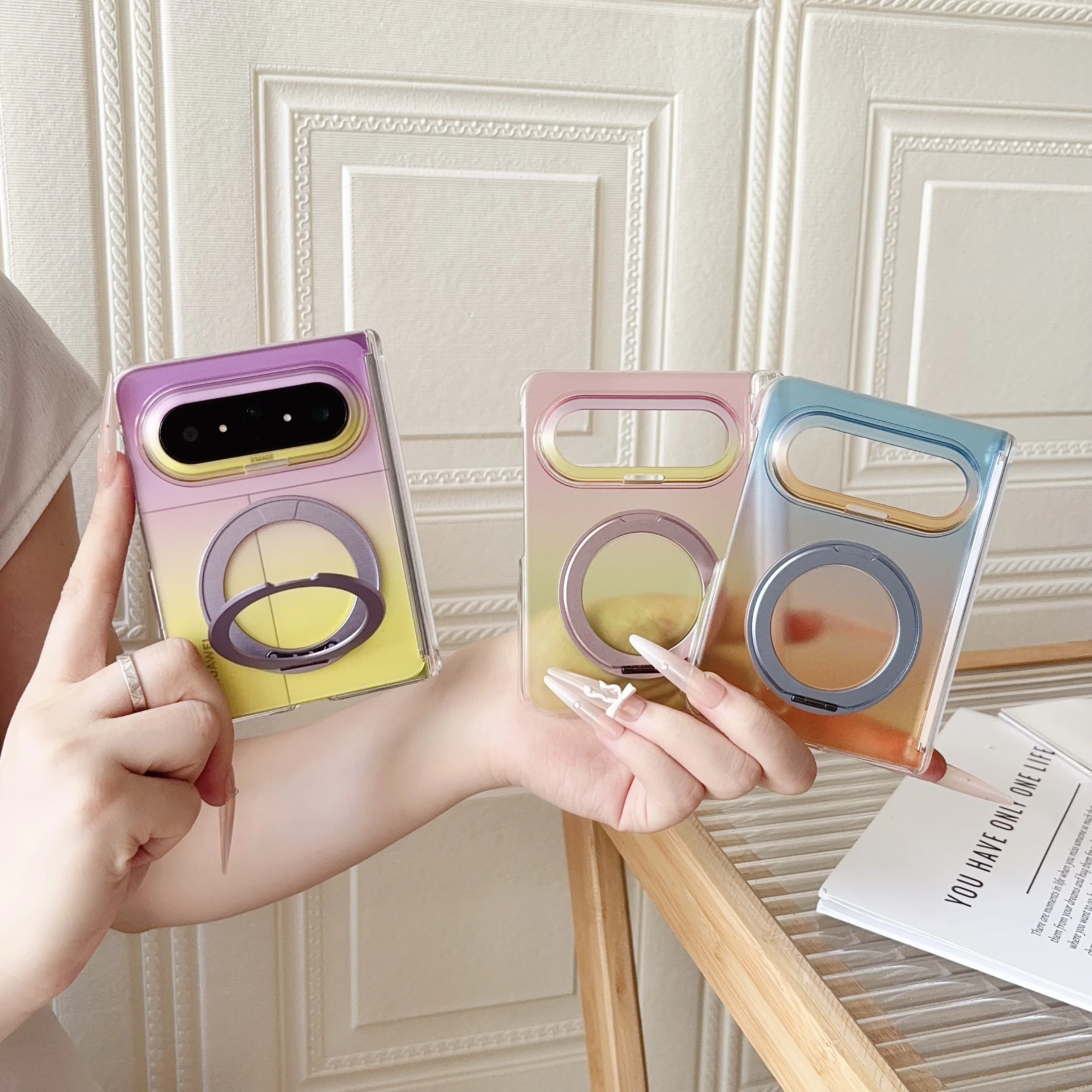 

Back Cover For Huawei Pura X Max Case Colorful Gradient 360 Degree Holder Magnetic Attraction Hard Acrylic Shockproof Phone Case