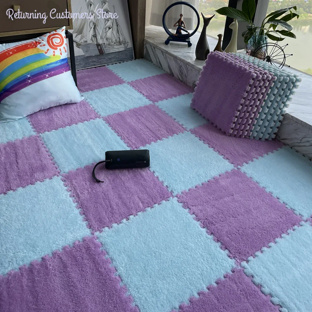 Alfombra de juego de felpa suave para niños, Alfombra de rompecabezas, azulejos de ejercicio entrelazados cálidos, Alfombra de decoración de piso,