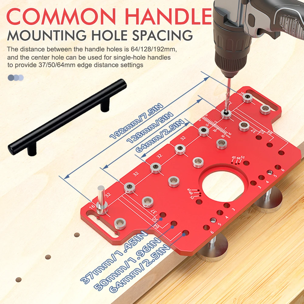 Cabinet Door Row Hole Punch - Aluminum Alloy Hinge Drilling Jig, Woodworking Hole Locator Template Tool