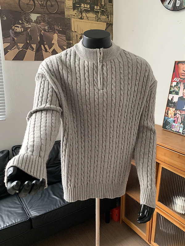 

Men's Knitted Sweater Henry Collar Twist Vintage Sle Autumn Winter High Sensation f Zipper Casual Faion Long Sve Top