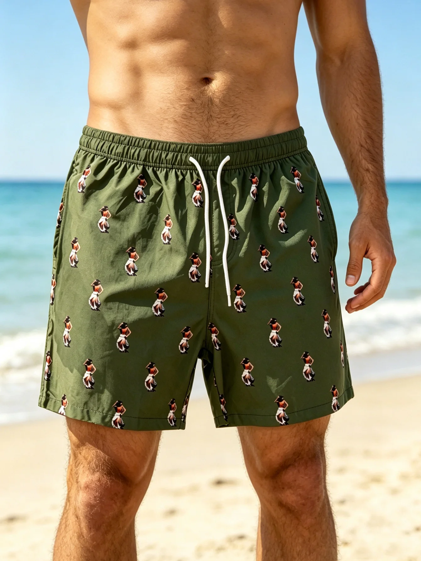 Men's Swim Trunk with Built-in Triangle Lining To Prevent Exposure Casual Drawstring Belt Summer Beach Vacation Style Beach Pant
