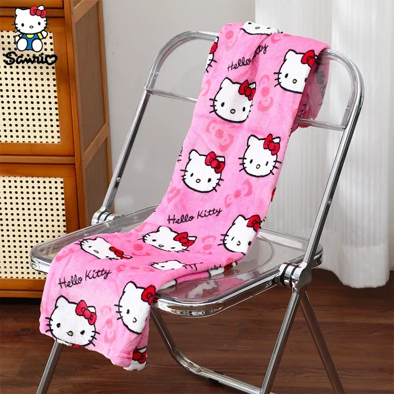 MINISO Sanrio-pantalones de pijama de Hello Kitty para mujer, pantalón suave de tela elástica doble de lana de Anime, regalo de cumpleaños Kawaii