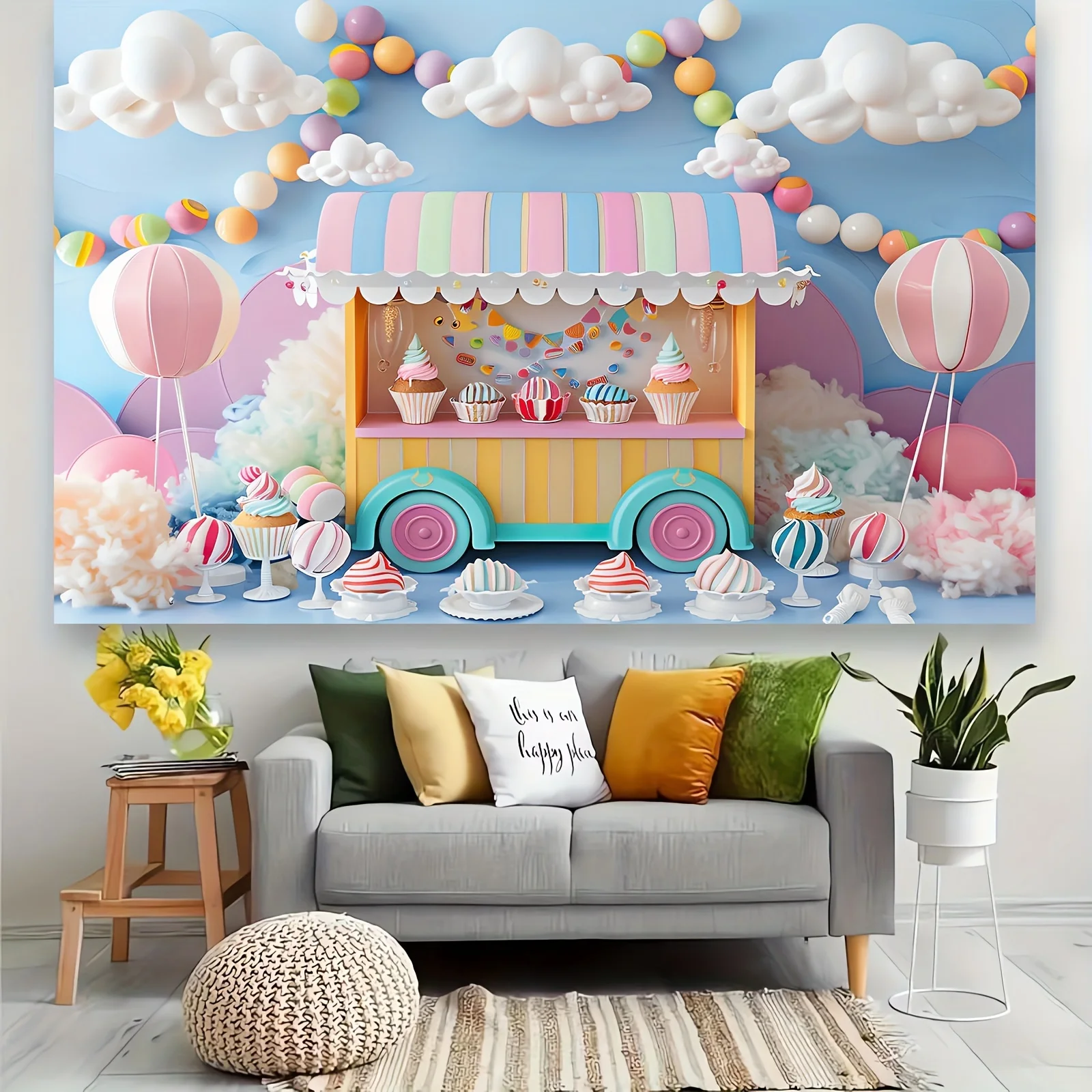 Candyland lollipop and ice cream party background - pink photography background for birthday, summer, and spring celebrations