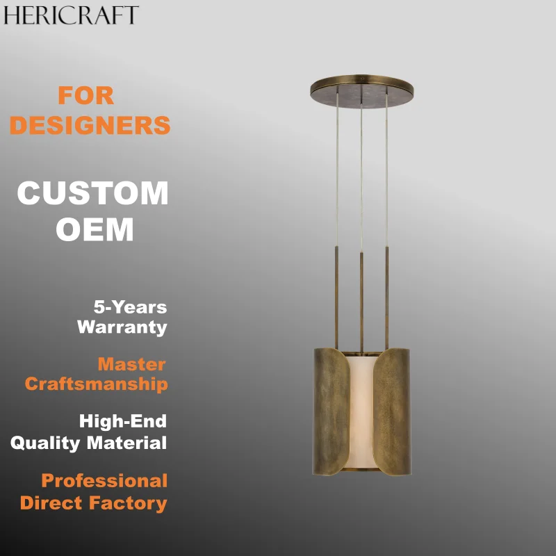 Contemporary Mottled Brass Pendant Light With Minimalist Semi-Open Design For Kitchen Dining USA Standard
