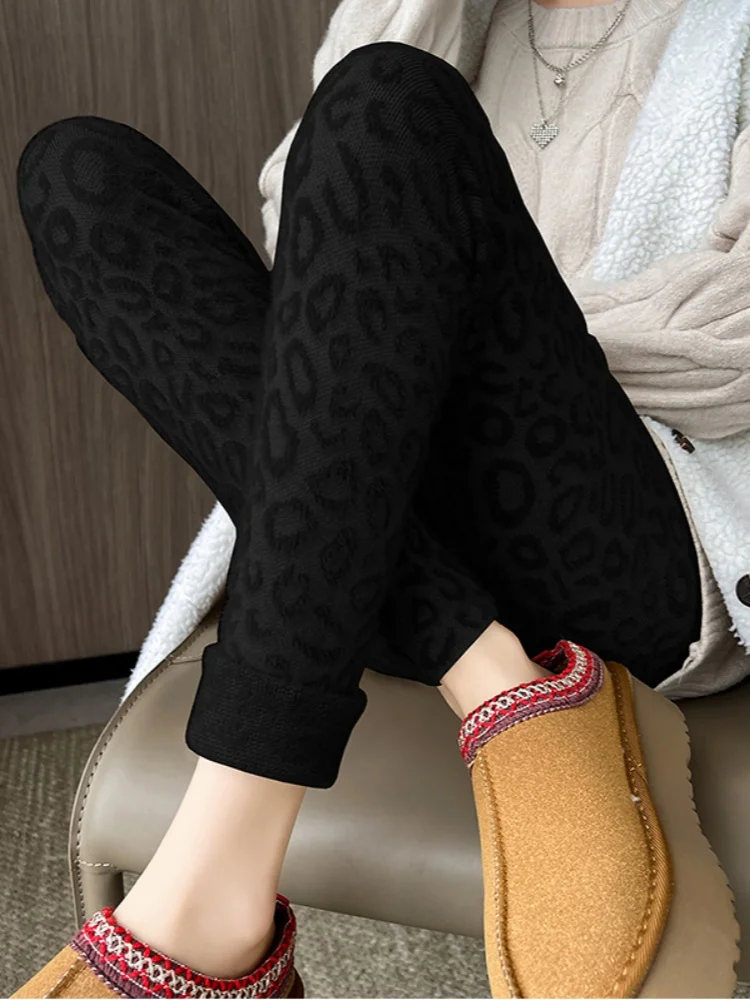 SMTHMA الشتاء سميكة ليوبارد طباعة المنك الصوف طماق للنساء الدفء عالية الخصر مطاطا التخسيس بنطال ذو قصة أرجل صغيرة