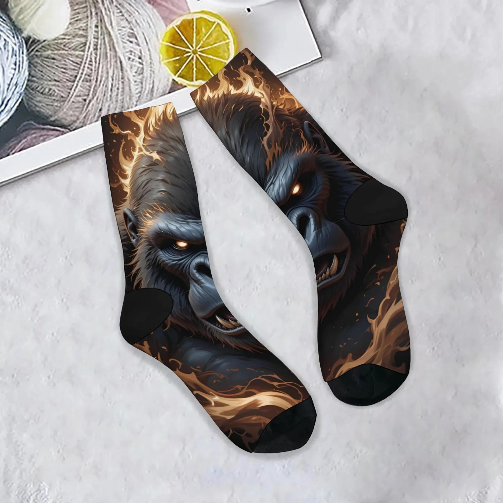 

Angry Flame Gorilla Funny Men's Socks Novelty Hip-Hop Trend Socks Harajuku Retro Fashion Comfort Socks Crazy Party Happy Gift