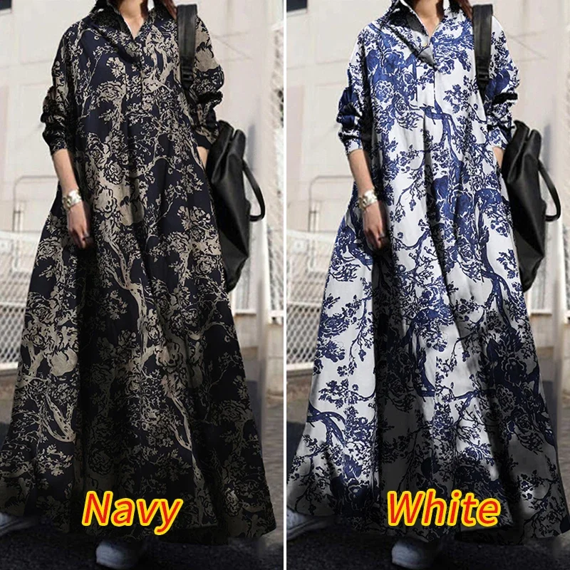 S-3XL Vintage Button Shirt Dress Women's Autumn Cotton Linen Sundress Long Sleeve Maxi Vestido Female Casual Bagyy Robe Femme