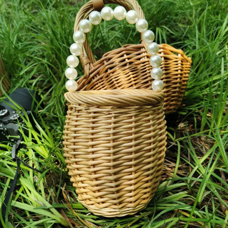 

Fashion Pearl Women Handbag 2025 New Grass Woven Crossbody Bag Bucket Bag Summer Beach Bag