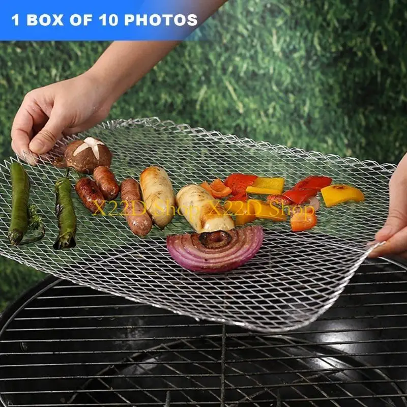 

X22D 10Pieces Disposable BBQ Grill Toppers Aluminum Meshs Mats Barbecue Netting Suitable for Outdoor Gas and Stove Grills