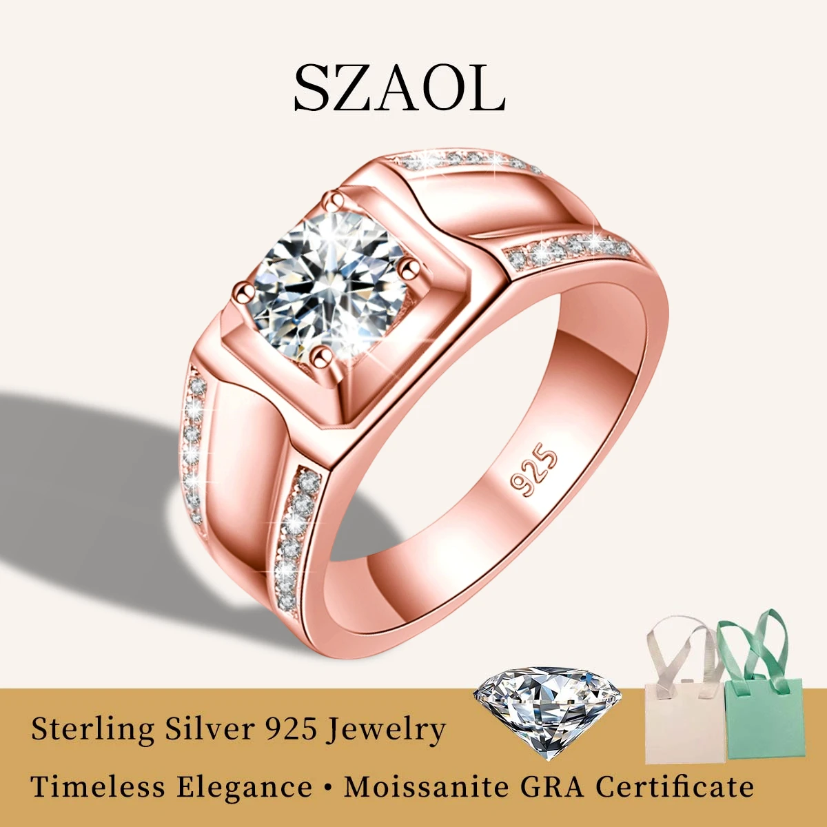 

Hypoallergenic 925 Sterling Silver Certified D Color 1ct Moissanite Man Rings For Women Men Engagement Jewelry Gift Size 5-12