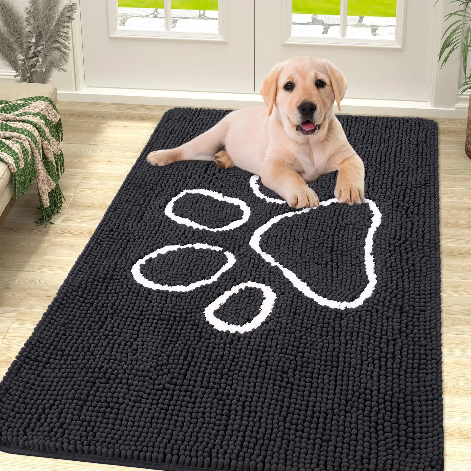 Hapihappy Neue Eingangstürmatte, Chenille-Fußmatte, rutschfeste Hundematte für den Außenbereich, für schlammige Pfoten, saugfähige und schnell trocknende Reinigungsmatte