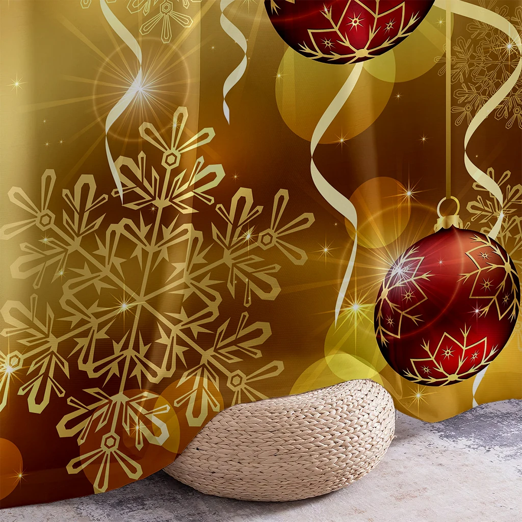 Christmas Decorative Curtains, Curtains Featuring A Bow And Snowflake Print, 100% Polyester, Festive Christmas Decor Curtains.