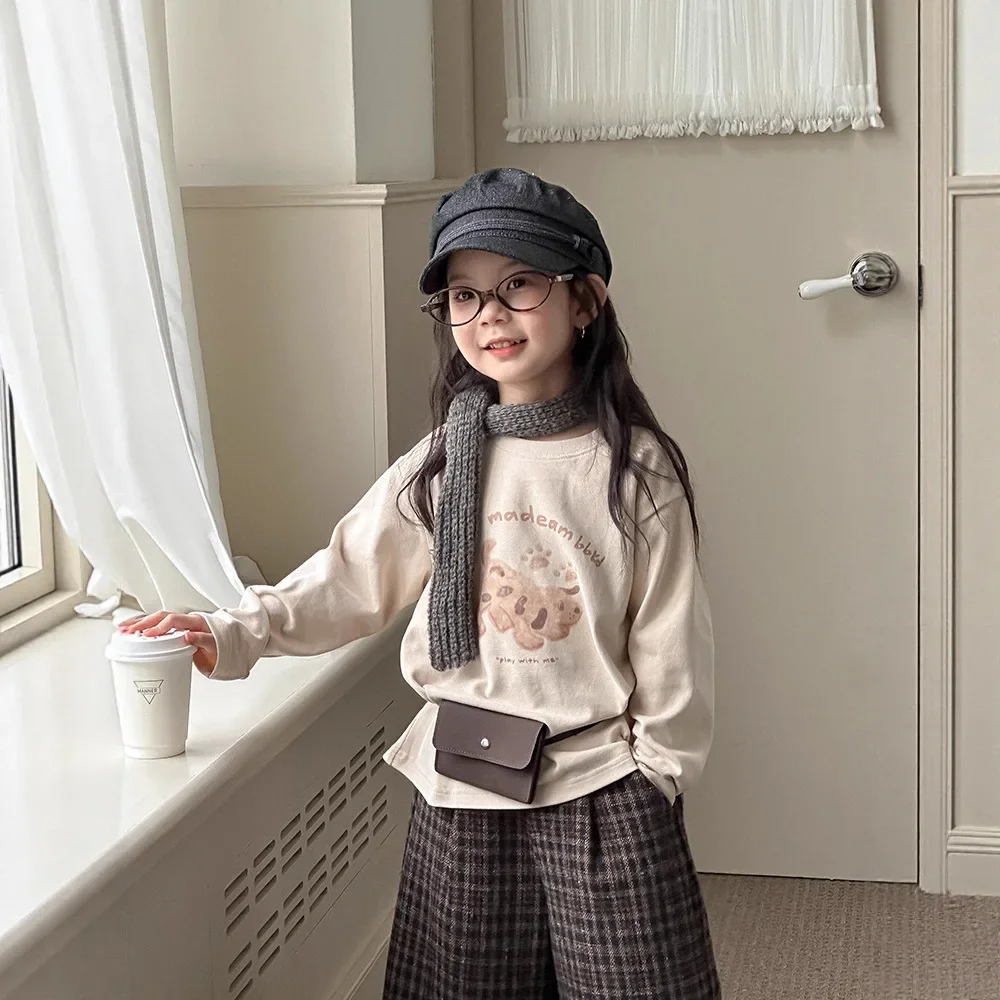 

Children Clothing Girls Thick and Warm Top Woolen Cartoon Long-sleeved Fashionable Simple Long Sleeve Kids Casual Loose T Shirt