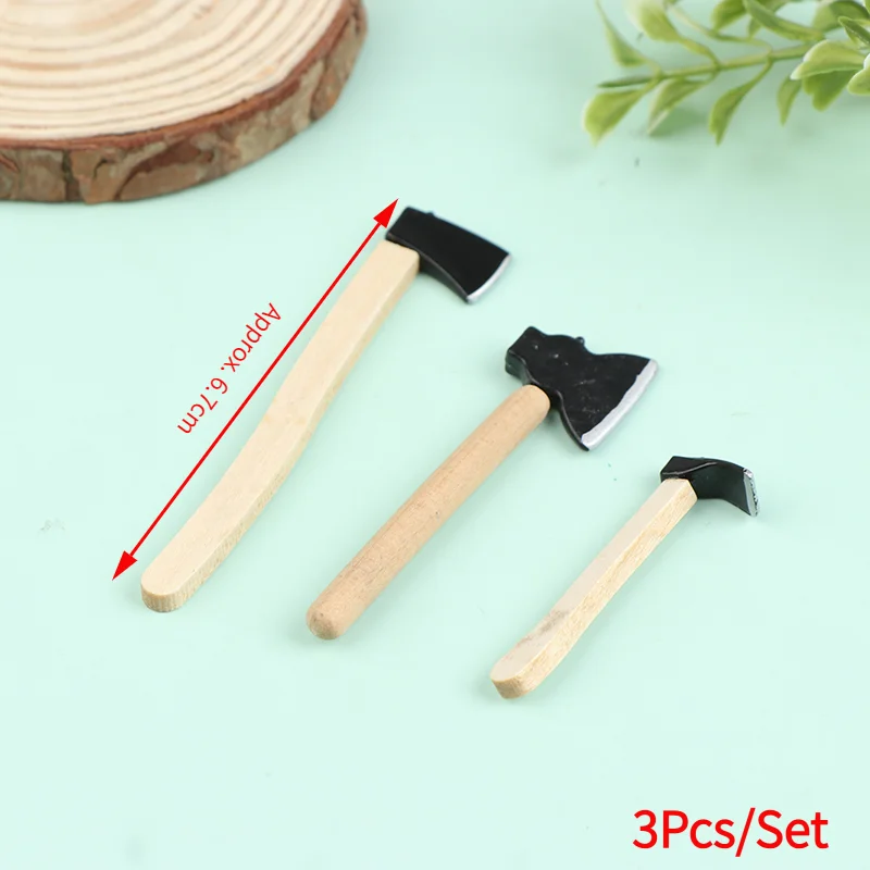 3Pcs/Set Mini Wood Metal Chopper  Dollhouse Miniature Tools.